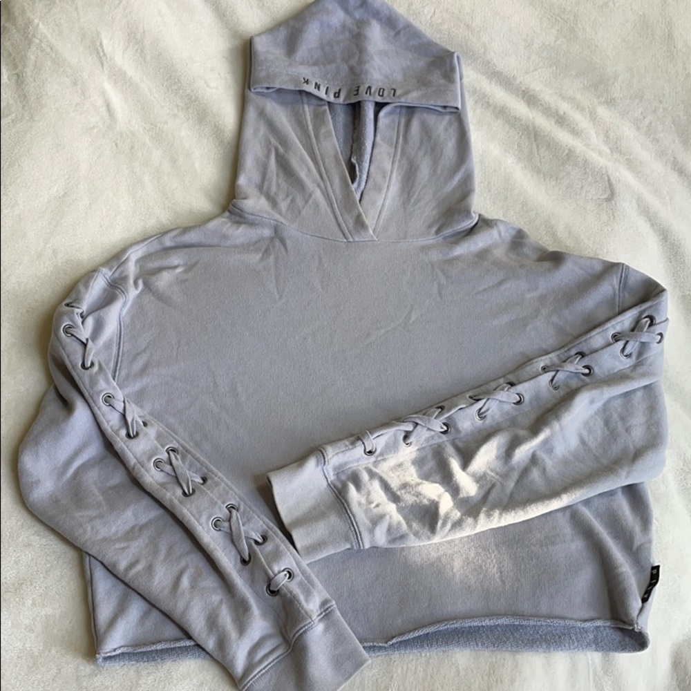 Cropped Sweatshirt with Lace Up Arm Detail